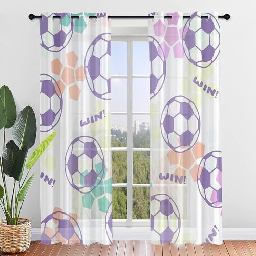 Surwin Gardinen mit Ösen, 2er Set Vorhänge, Fußball Modern Transparent Vorhänge Wohnzimmer Polyester Gardinen Küche Fenster Wohnzimmer Schlafzimmer (Flieder,132x160cm)