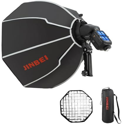 JINBEI Boîte à lumière octogonale de 50 cm à Pliage Rapide avec diffuseurs de lumière/Grille en nid d'abeille/Sac pour Flash HD-1 HD-2MAX Hi900