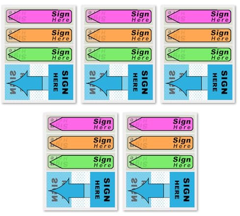 NQEUEPN Signier- und Datier-Etiketten (500 Stk, 5er-Pack, Blau) für Schulbüro Notarbücher