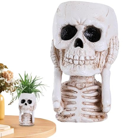 Genérico Maceta con Calavera, Maceta con Calavera | Macetero suculento con Forma de Calavera,Maceta pequeña para Plantas, macetero de Resina para Halloween, macetero gótico, decoración del hogar