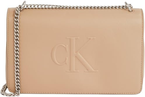 Calvin Klein Damen Umhängetasche Sculpted Flap mit Tragekette, Grau (Crockery), Einheitsgröße