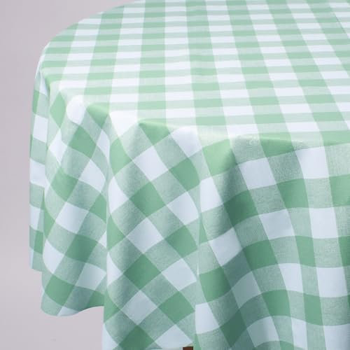 Romanstile gingham Tablecloth round PVC 140cm wipe clean white and Green,plastic table cloths waterproof,Oil cloth Tablecloths,Birthday Party Outdoor Wedding Garden Spring Sommer Christmas