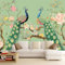 Papier Peint Panoramique Paon De Style Oriental Murale, Vert Clair Papier Peint Tapisserie Intissé 250 x 175 cm Chambre Salon Poster Decoration Papier Peint Revêtement mural