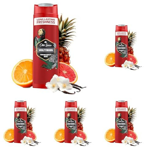 Old Spice Wolfthorn 3-in-1 Duschgel & Shampoo für Männer (250 ml), Körper-Haar-Gesichtsreinigung Männer, lang anhaltend Frisch (Packung mit 5)