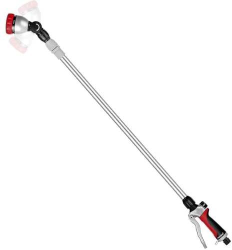 RESTMO Langer Teleskop Gießstab 92-152 cm, Lang Gartenbrause Metall mit 180° schwenkbaren Kopf, 7 Sprühmustern, Durchflusskontrolle, Bewässerung Zauberstab zum Blumenampeln und Sträucher, Rot