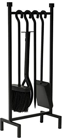Lot de 5 outils de cheminée avec poignée noire en fer forgé pour cheminée et foyer extérieur