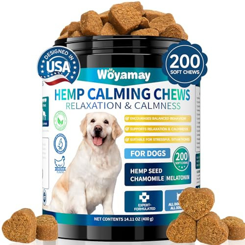 Woyamay Calming Dog Treats, 200 Counts Natural Dog Calming Treats, Calming Treat for Dogs Calm Support, Hemp Calming Chews for Dogs for Separation, Barking, Fireworks, Thunderstorms, Chicken Flavor