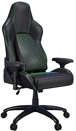 ZOCWJK Gaming Chair, Ergonomic Computer Chair Comfortable Home Office Desk Chairs Leather High Back Swivel Chair with Adjustable Armrest, Lumbar Pillow and Headrest, 180 Degree Recl(Black+Green