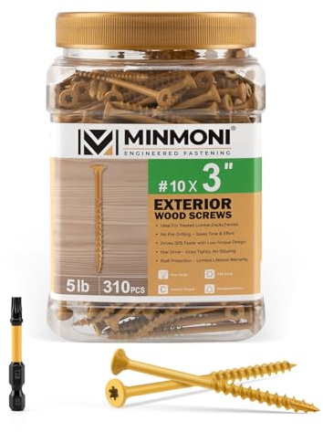 #10 x 3'' Wood Deck Screws 310pcs (5lb Box), Torx Flat-Head Exterior Screws, Multiple Size Available, Tan, T25 Star Bit Included