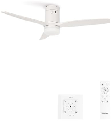 CREATE / WINDCALM S/Ventilador de techo ABS con luz blanco con controlador y mando / 40W, Silencioso, Ø112 cm, 6 velocidades, 3 temperaturas de luz, temporizador, función verano-invierno