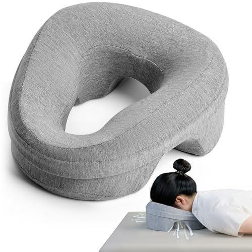 KONOVOLY Face Down Pillow After Eye Surgery, Massage Headrest Pillow for Bed, Memory Post-Eye Recovery or Beach Tanning, Prone Sleepers with Breathable Design, Removable Grey Cover
