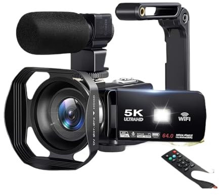 TIEOAXFT Videocamera Digitale Ultra HD 5K, 60 FPS, Zoom 18X, Schermo LCD Touch da 3 Pollici, videocamera Ultra HD con Registrazione WiFi, Fotocamera Digitale Portatile(128G)