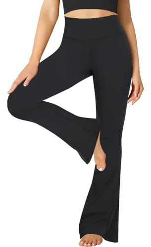 FuelMeFoot Flared Yogahose Damen Leggings High Waist Schlaghose Blickdicht Leggins Bootcut Jogginghose Jazzpants mit Bauchkontrolle Fitness. 1 Pack-01-Schwarz Verlängerung M
