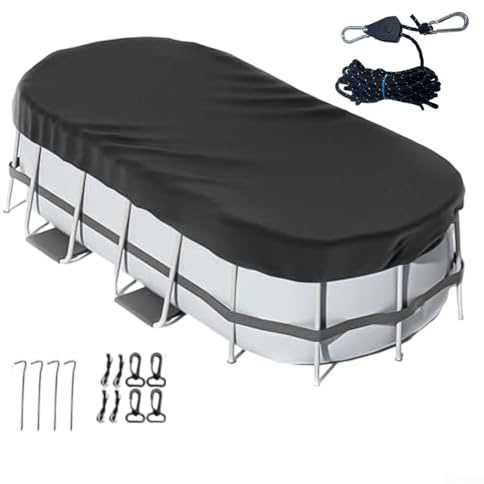 Copertura ovale per piscine fuori terra, resistente alle intemperie, copertura per piscina fuori terra con sistema di serraggio rapido, protezione in poliestere nero