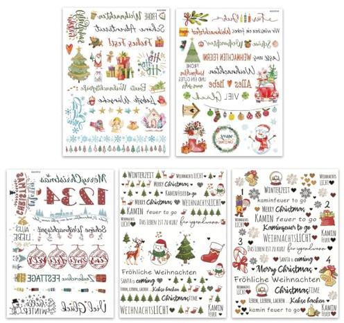 OUDQFCJ 5 Stück Kerzentattoos Weihnachten, Kerzen Sticker, Wasserschiebefolie Kerzen, Sprüche zum Verschenken, für Kerzen/Keramik