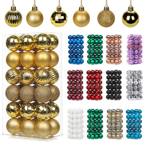 36Pcs Gold Baubles for Christmas Tree Decorations,40mm/1.57 Small Xmas Bauble Hanging Ball,Christma Balls Ornaments with String,Shatterproof Golden Christmas Baubles for Xmas Tree Holiday Party Decor