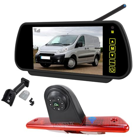 EnruigeOK Automotive Bremslicht Wireless Rückfahrkamera Full HD 1080P für Peugeot Expert Citroen Jumpy Vans (2007-2016) mit 7 Zoll Monitor (# 1 Halterung)