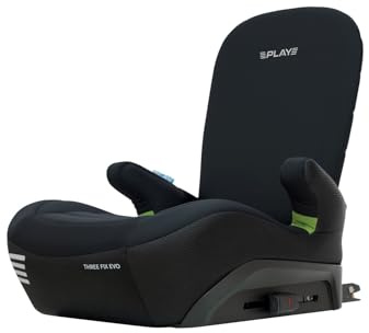 Play Three fix Evo. Elevador de coche para niños de 125-150 cm (6-12 años aprox) con respaldo e isofix (Negro)
