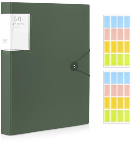 MYHOGOOD A4 Display Folder, 60 Pockets Display Book Folders with Plastic Sleeves & Safety Rope, Presentation Folder for Documents, School, Office & Business Project Use (Green)