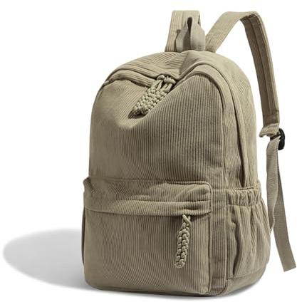 Boziee Unisex Cord Rucksack Daypacks Schulrucksack Damen Rucksäcke Cityrucksack für Schule, Reisen, Arbeit. (Khaki)