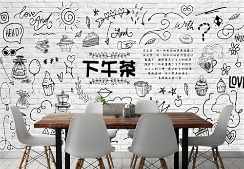 Carta da parati dipinta a mano, muro di mattoni in gesso, tè pomeridiano, negozio di bevande, pittura decorativa, caffetteria, ristorante, murale, 3D, 200x140cm