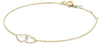 JACKIE GOLD Schmuck Damen | 14 Karat / 585 Echt Gold Armband | Double Heart Bracelet JKB23.049 | 16 – 17 – 18 cm Länge verstellbar | Armkette mit Herzen