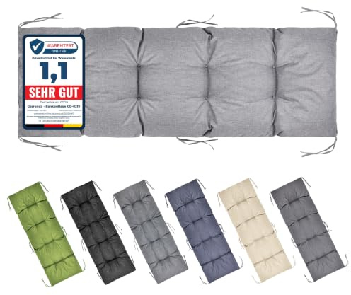 Garronda Bankauflage Outdoor Gartenbank Auflage 160x50 Hellgrau GD-0219 | Dicke: ca. 10 cm, Wasserabweisend, UV-beständig, mit Bändern, als Sitzpolster für Sitzbank, Hollywoodschaukel und Gartenmöbel