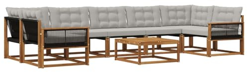 vidaXL Outdoor-Sofagarnitur mit Kissen 8 pcs Natürlich und Hellgrau, Moderne Garten-Sofaset, wetterfeste Möbel, schicke Kollektion, bequemes Loungesofa für die Terrasse