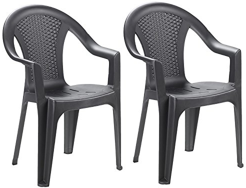 Mojawo 2 Stück Stapelstuhl Gartenstuhl Bistrostuhl Gartensessel stapelbar Rattan-Optik Balkonmöbel Gartenmöbel Anthrazit