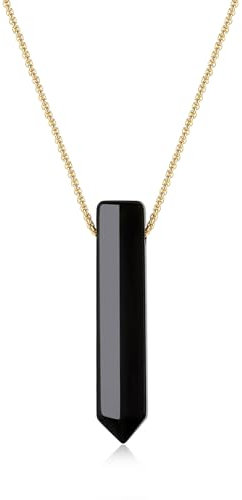 COAI Collier Long Pendentif Colonne Hexagonale Pierre Obsidienne Noire Femme