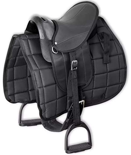 yorten Pony Sattel Set 10 Zoll Ponysattel Pony Reitsattel Set Sattelset Schwarz Geeignet für Pony
