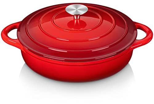Velaze Bräter Gusseisen 3,5L, Gusseisen Topf 28 cm, Schmortopf Gusseisen Topf Brot Backen, Bratentopf mit Deckel und Griffen, Emaillierte Beschichtung, Für alle Herdarten und Induktion geeignet