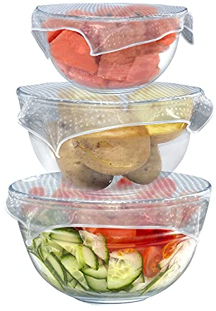 COOK CONCEPT - KB6057 - Couvercle Silicone Carre Extensible x3 Conservation Reutilisable Transparant Fruit Legumes Lavable Lave Vaisselle