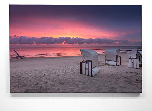 Atemberaubendes Ostsee Panorama Leinwand-Bild 120x60cm, Motiv Sonnenuntergang. Ein einzigartiges XXL Wandbild als Deko für Wohnzimmer, Schlafzimmer, Küche. Aufgespannt auf Holzrahmen