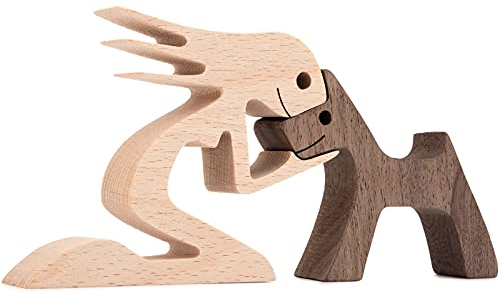 KINGNOW Kleine Wohnzimmer-Dekoration, Frauen- und Hundestatue, Holzdekorationen für Zuhause