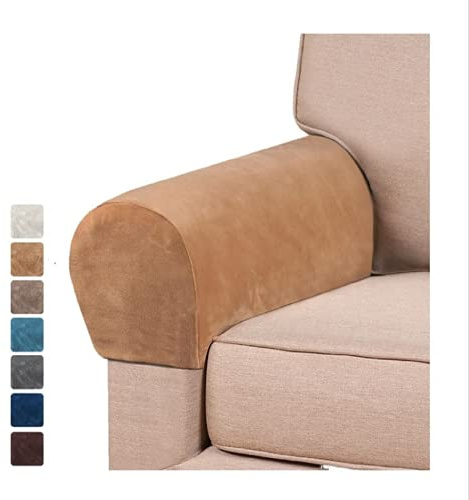 GAMUKAI Stretch Armrest Covers Velvet Arm Covers for Chairs Couch Sofa Armchair Slipcovers for Recliner Sofa 2pcs (Camel)