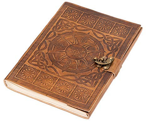 DreamKeeper Leather Journal for Men and Women - Sorcha Leather Notebook, Celtic Design, Bronze Lock | Vintage Notebook Diary, Book of Shadows, Sketchbook Art (A5-8.27 x 5.83)