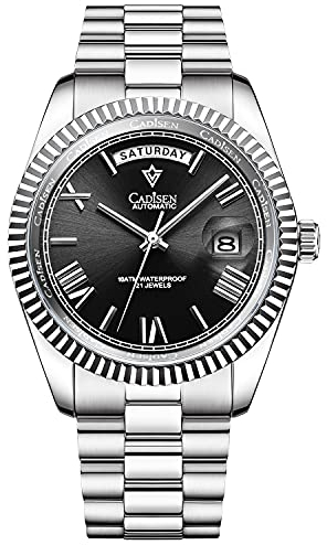 CADISEN Herren Automatik Mechanische Uhr Casual Uhren für Männer Wasserdicht Saphir, Schwarz, 40MM, Mechanische, automatische Armbanduhr
