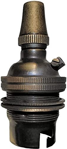 2 Pack Traditional Earthed Solid Brass Lampholder with Shade Retaining Ring and Metal Cord Grip | Brushed Antique Finish - no lacquer | B22|B22D | Bayonet Cap