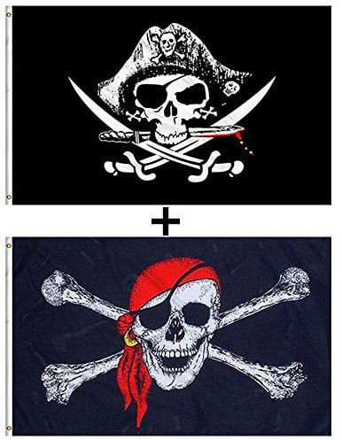 GAKA FAVOR Bandiere pirata con coltello a croce e bandiera Jolly Roger (sciarpa rossa), 90 x 150 cm, confezione da 2