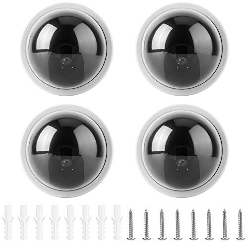 Kuuleyn 4pcs Dome Simulation Camera, Fake Camera Dummy Fake Camera CCTV Dummy Fake Security Camera With Flashing Led Light for supermarkets hotels parking(White)