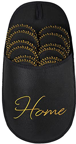 ONVAYA Pantofole per gli ospiti ABS | Home nero-oro | Set di 6 | Suola antiscivolo | Pantofole | Pantofole di feltro | Taglia 36-45 Pantofole per gli ospiti