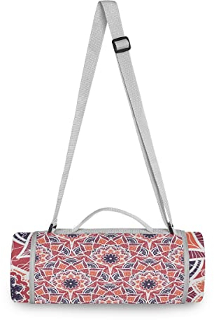 Blumenblume Ethnische Orientalische Picknickdecke wasserdicht Kreative Runde Picknick-Matte Kampierende Strand Yoga Decken Matten im Freien Faltbar Leicht Matte Decke mit Tragegriff(148cm x 148cm)