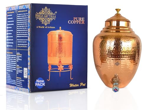 Indian Art Villa Wasserspender aus Kupfer, gehämmertes Design, Matka, Aufbewahrung, Zuhause, Küche, Garten, Volumen-8,1 l
