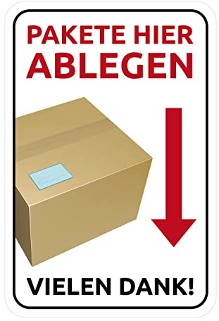 Pakete hier ablegen Vielen Dank! Aufkleber 10 x 15 cm Hinweis Sticker für Paketablage Abladestelle Abstellgenehmigung Paketdienst Postboten wetterfest