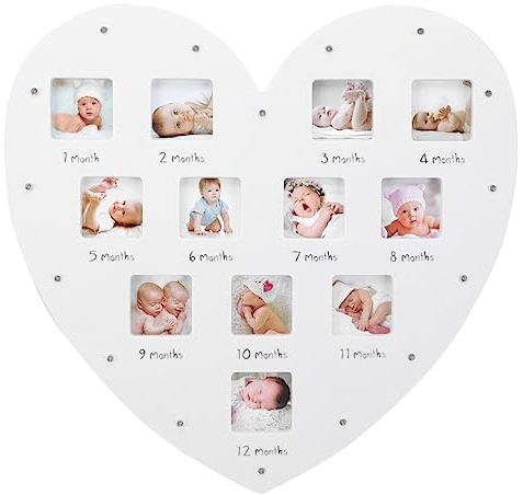SOLUSTRE Mein Erstes Jahr Bilderrahmen Neugeborenes Baby Herzförmig Kürzer LED- Fotorahmen 12 Monate Fotoeinsätze Erste Muttertagsgeschenk für Wanddekoration (13. 17X12. 58X1. 18Inch)