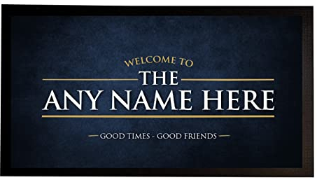 Tapis de bar personnalisé – n'importe quel nom de bar – Bleu marine – Chemin de bar grunge – Accessoires de bière, cadeau, bar à la maison