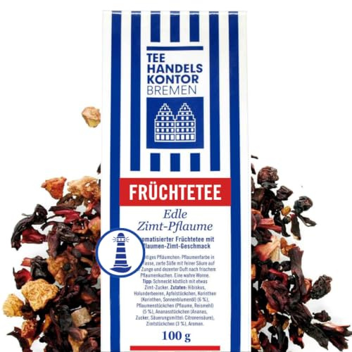 Hochwertiger Früchtetee lose Edle Zimt-Pflaume 100 g Pflaume Zimt | Hochwertiger Edle Zimt-Pflaume Tee lose mit zarter Süße, feiner Säure und dezentem Pflaumenkuchen-Duft