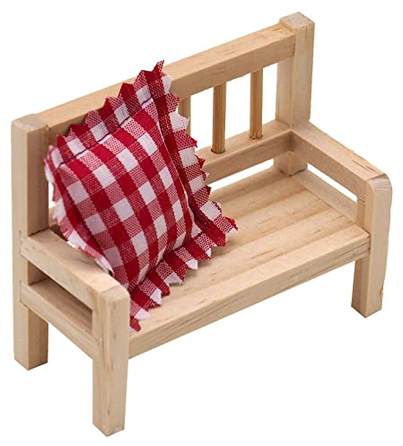 ZauberDeko Wichtel Zubehör Holzbank mit Kissen Wichteldorf Puppenhaus Miniatur Set 2-teilig