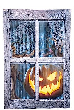 Window curtain with pumpkin horror print, approx. 120cm tall x 80 wide, in PBH.